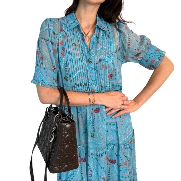Zadig and voltaire medium turquoise rapidly print psyche maxi dress . - Picture 9 of 14